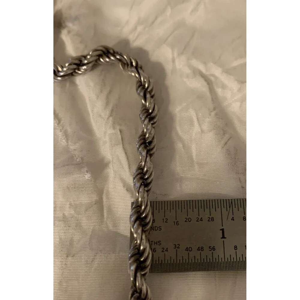 Vintage Sterling Silver Oxidized 8mm Twisted Rope Chain Bracelet 8” Unisex